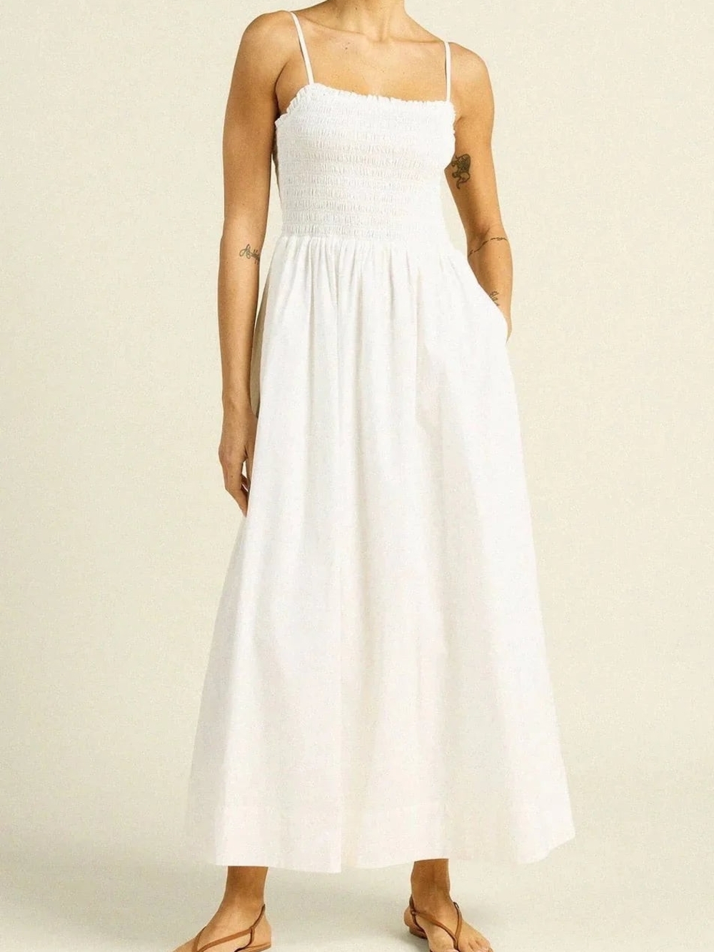 Smocked White Maxi Dress with Spaghetti Straps